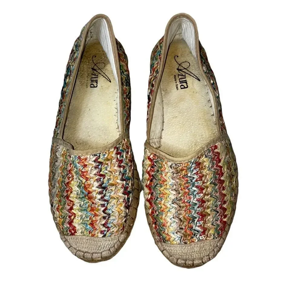 Azura shoe made in Spain rainbow colored woven ratan espadrille SZ 5.5 straw